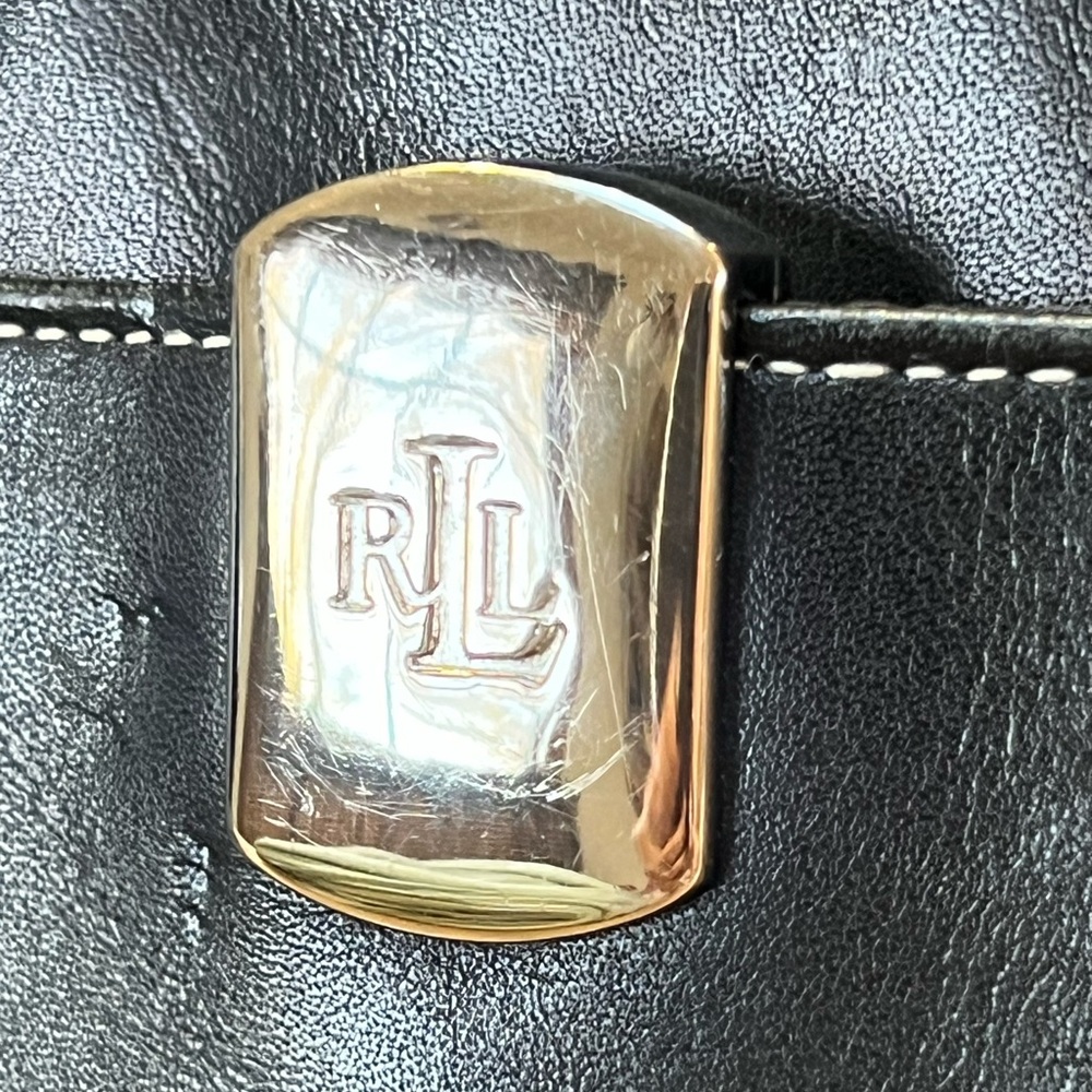 Ralph Lauren Black Leather Shoulder Bag with Silver RL Clasp - Picture 3 of 12